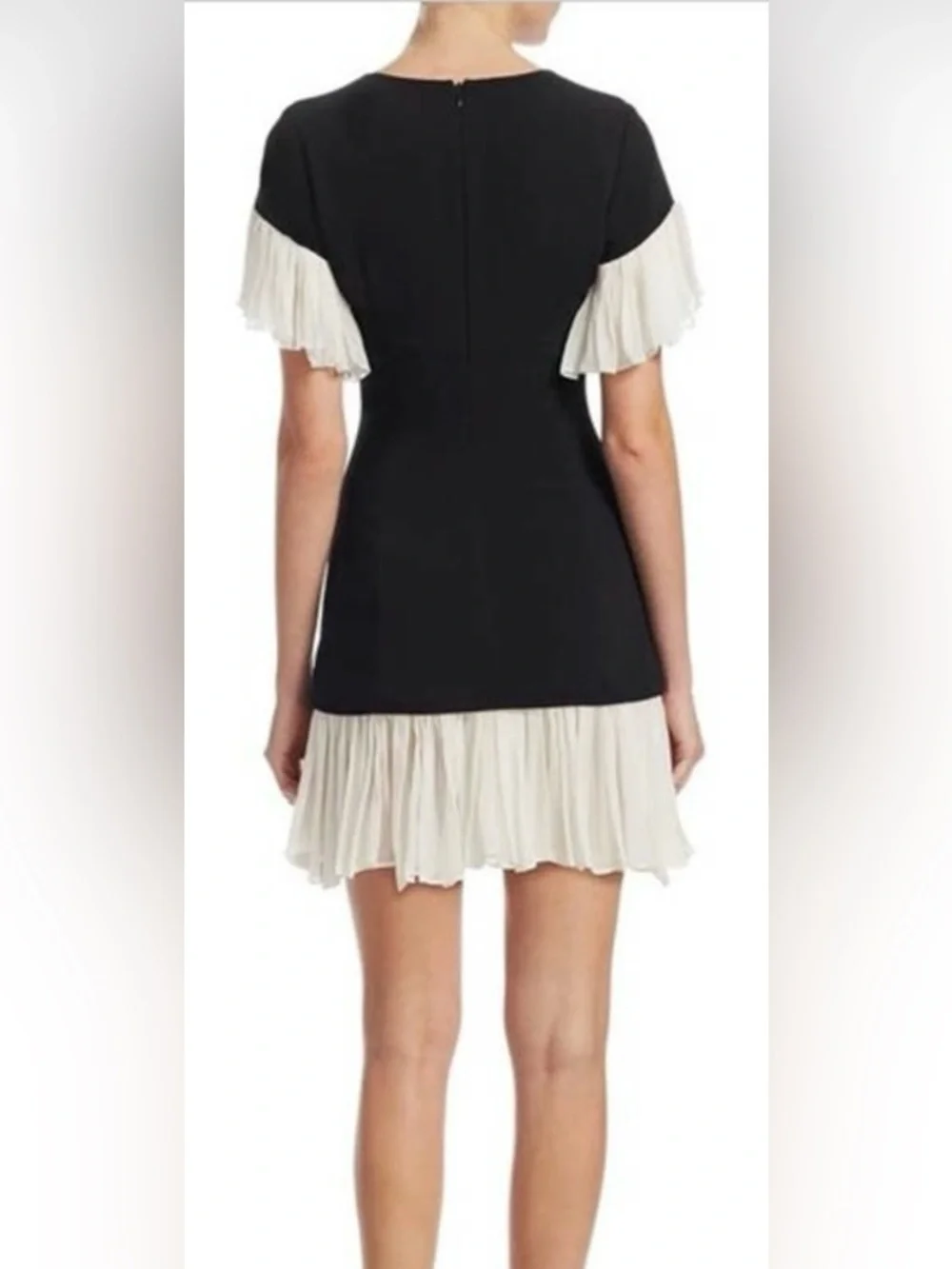 Cinq A Sept Rosaria Chiffon Ruffle Hem Sleeve Mini Dress Size 6 Black Ivory - Picture 2 of 9